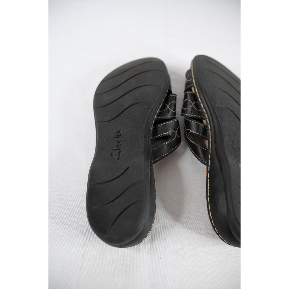 Clarks Leisa Cacti Q Slide Sandals Womens‎ 10 Black Leather shoes casual comfort - Picture 8 of 8